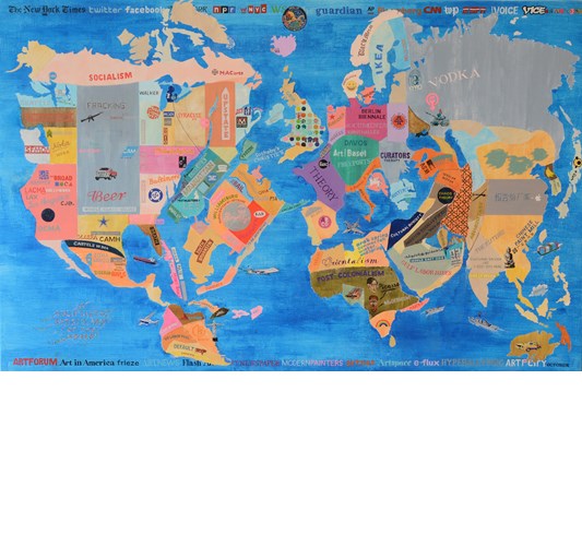 William Powhida - "A Solipsistic Artist ’ s Map of the World" 2015 - Acrylic and oil on canvas - 97 x 152 cm, 38.1 x 59.8 in