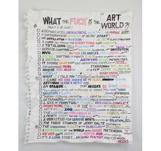 William Powhida - "What The Fuck Is The Art World?!" 2017 - Acrylic on paper mounted on aluminum - 139,5 x 112 cm, 55 x 44 in