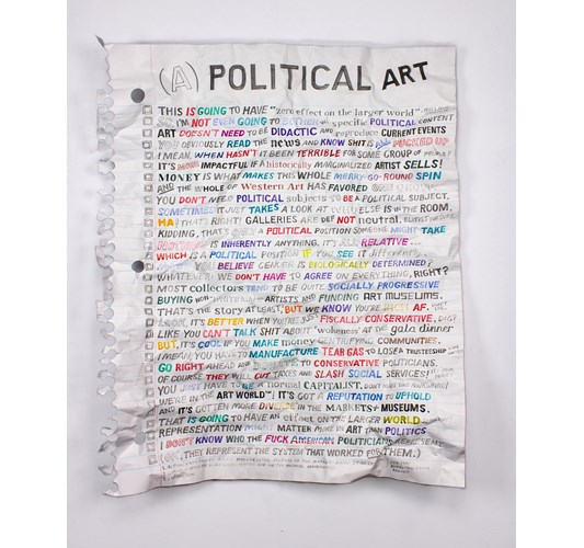 William Powhida - "(A) Political Art" 2022 - Watercolor and graphite on paper mounted on aluminum - 139,5 x 114,5 cm, 55 x 45 in