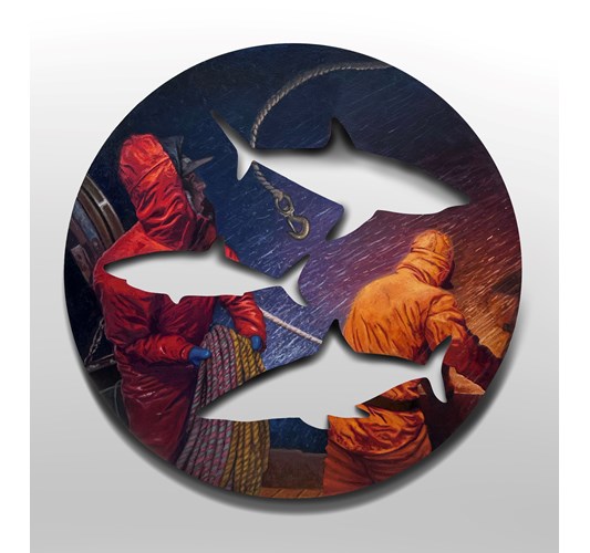 Ryan Davis - “Hook, Line and Sink” 2024 - Oil on shaped canvas, mounted to panel - 73,7 cm, 29 in diameter