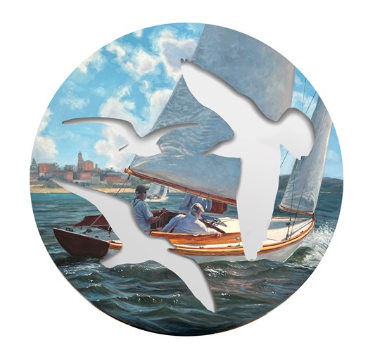 Ryan Davis - “Gloucester Harbor Sail” 2024 - Oil on shaped canvas, mounted to panel - 73,7 cm, 29 in diameter