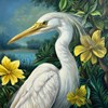 Angela Gram - "White Egret", 2025 - Oil on panel - 41 x 41 cm, 16 x 16 in