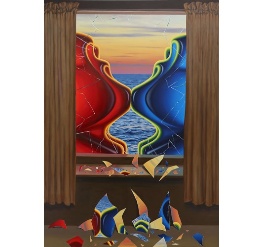 Landon Bailey Higgins - "54 Shards of glass" 2026, - oil on linen, - 156 × 112 cm, 62 x 44 in